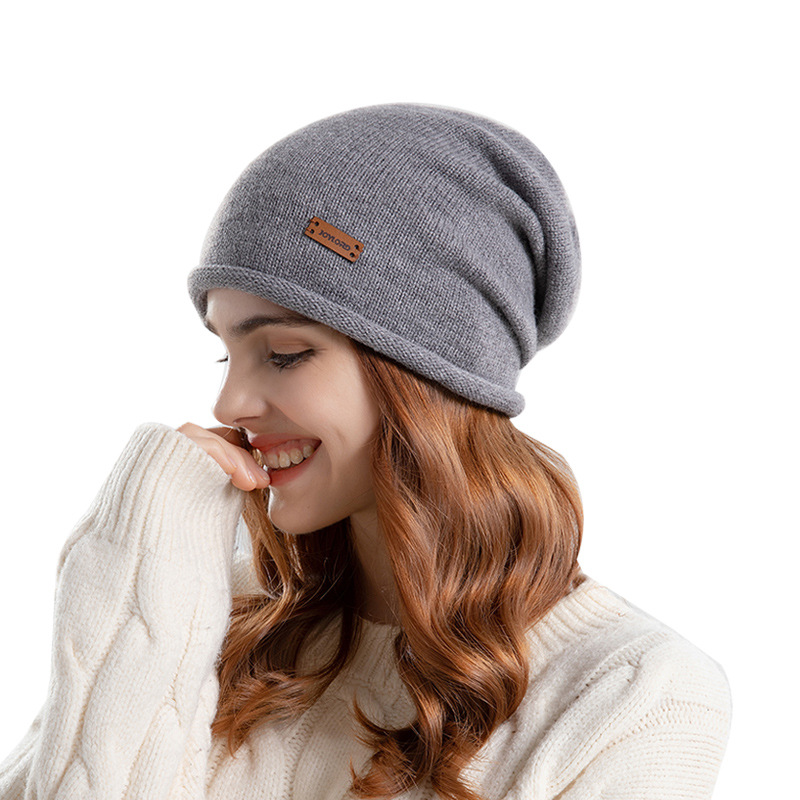 9941 Autumn and Winter Thin Knitted Pile Small Label Solid Color Versatile Moonlight Hat Women's Big Headband Baotou_voghion.com