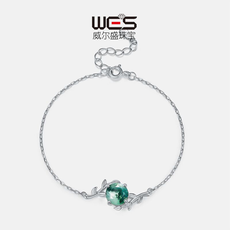 Amazon cross-border e-commerce new S925 silver green moss bracelet natural water grass agate vintage jewelry European and American style