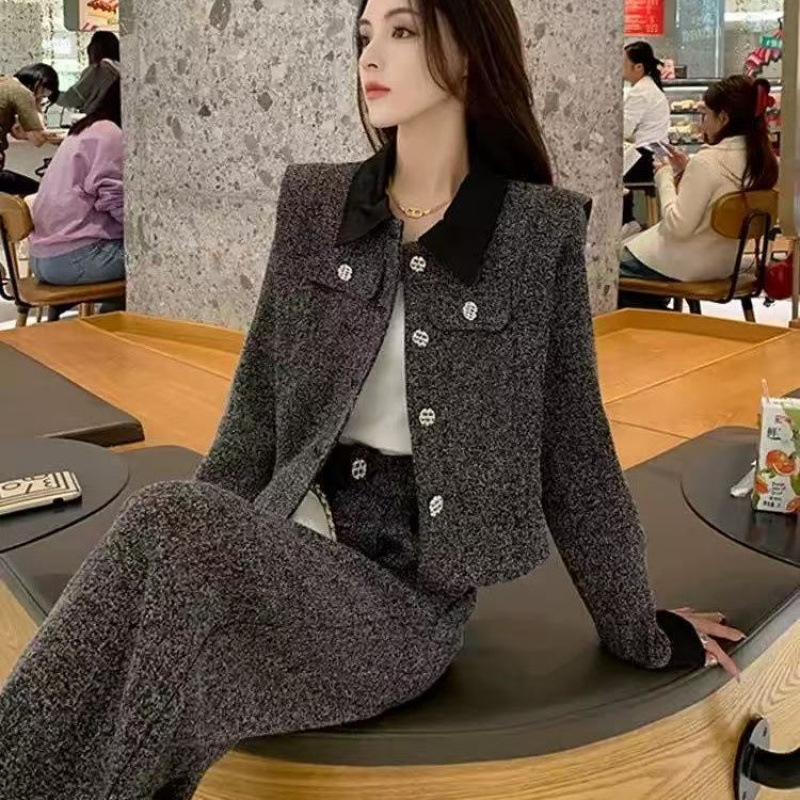 开春穿搭2025套装女感休闲运动减龄小香风上衣阔腿裤两件套|undefined