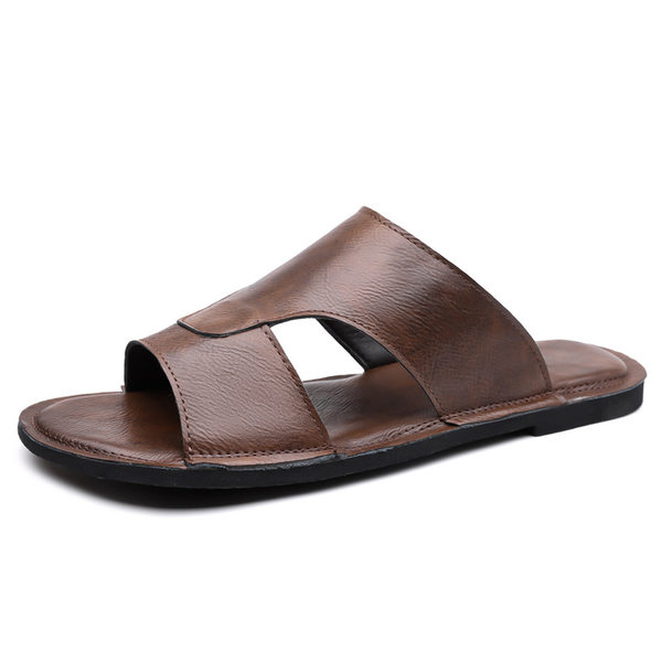 Dép sandal nam quai ngang hở mũi kiểu retro, đế cao su êm chân, cỡ lớn — nâu, đen