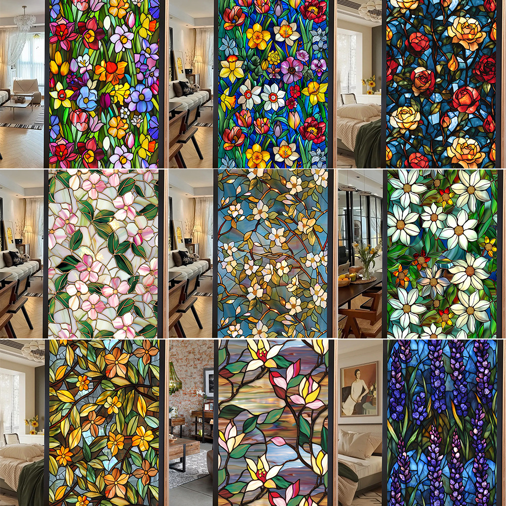 SMBL347-366花朵静电玻璃贴PVC无胶贴膜窗户装饰双面图案玻璃贴纸