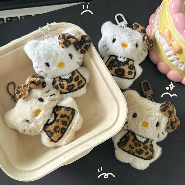 J97 Leopard Print Kitty Pendant Plush Cute Kt Heart Bag Pendant Miu Style Student Girl Heart Key