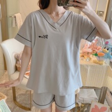 V领月子服孕妇哺乳睡衣夏季短袖短裤产妇喂奶衣针织棉家居服套装