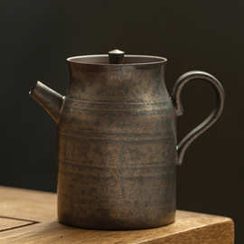 日式鎏金铁锈釉茶壶复古功夫茶具陶瓷泡茶壶家用陶瓷养身水壶