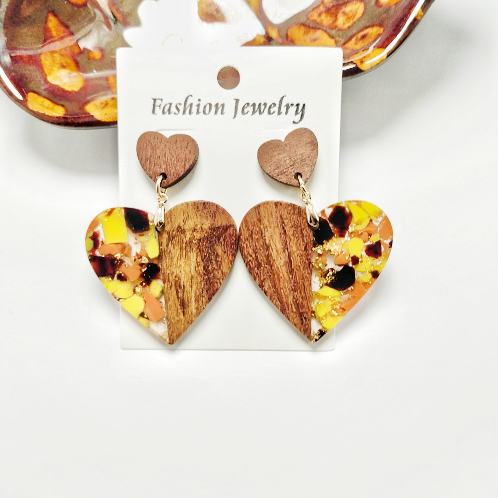 12g Weight Steel needle Ear Needle Material Drop Earrings Classification 1 Pair Quantity Holiday, Daily Occasion Acrylic, Wood, Resin Material Heart Shape Pattern Women's Gender Stoving Varnish Design Casual, Simple Style Style 1 Pair Casual Simple Style Heart Shape Stoving Varnish Arylic Wood Resin Drop Earrings 1
