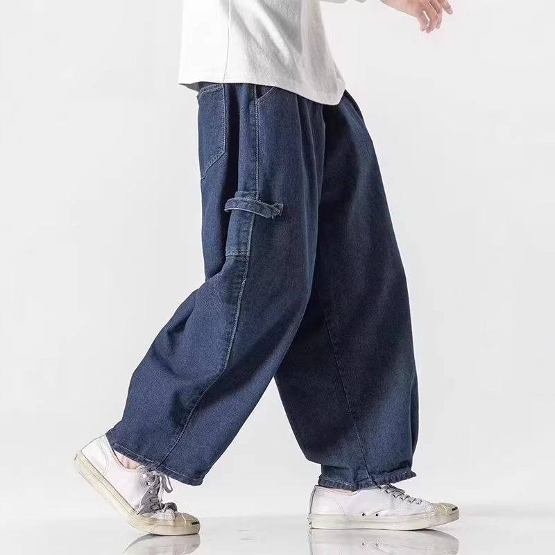 Japanese Retro Trendy Brand Workwear Jeans for Men, Loose Wide-Leg Casual Pants, Hip-Hop Trendy Floor-Length Dad Pants