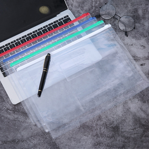 Wholesale A4PVC transparent zipper bag, transparent plastic office supplies, student information test paper storage zipper bag