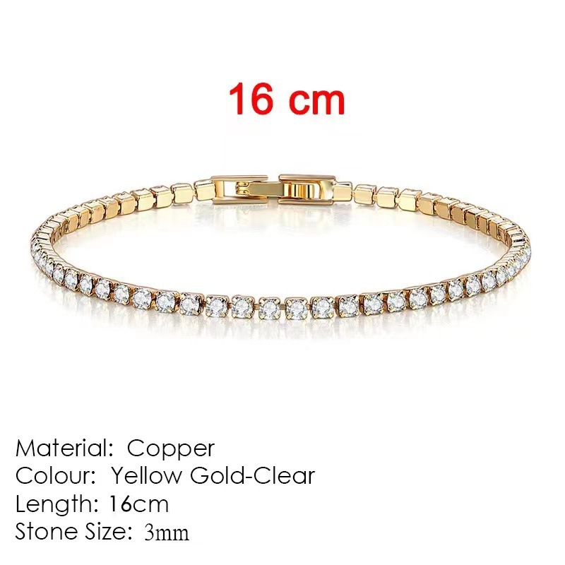 3mm 다이아몬드 팔찌 (골드 컬러) 체인 길이 16cm