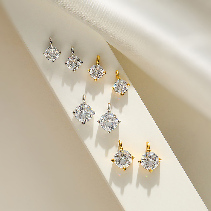 S925 silver color four-claw inlaid round zircon small pendant DIY jewelry accessories ball mini pendant wholesale SD3