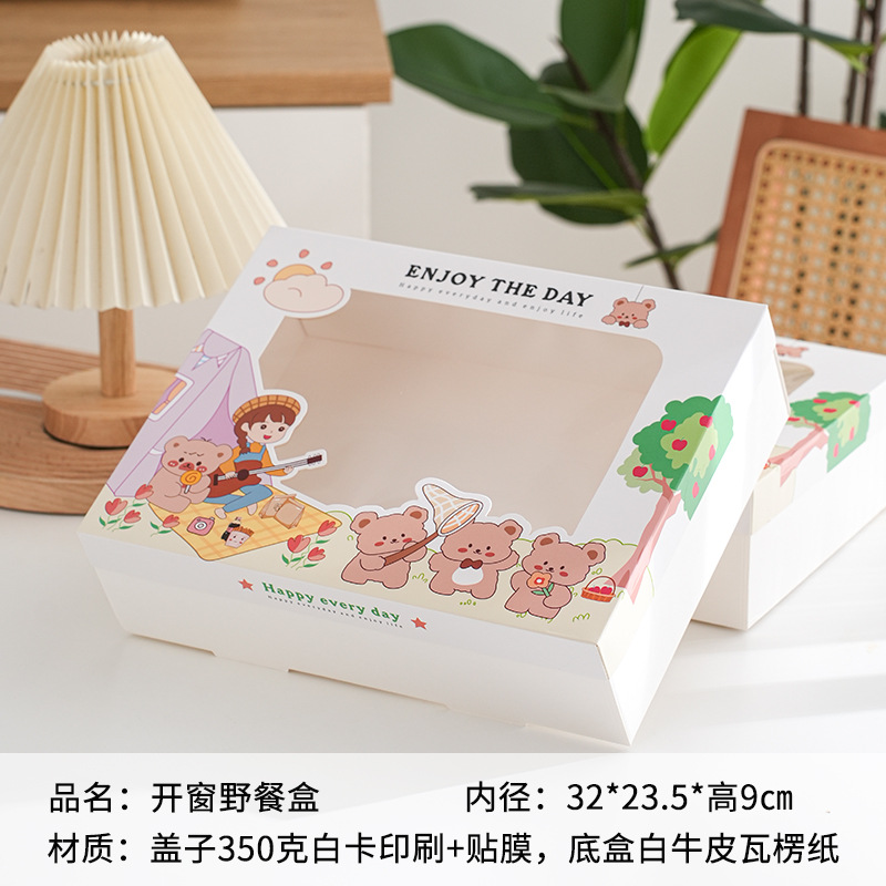 Caja de picnic infantil desechable con cubierta caja de pasteles dulces en línea caja de ensalada de frutas dibujos animados