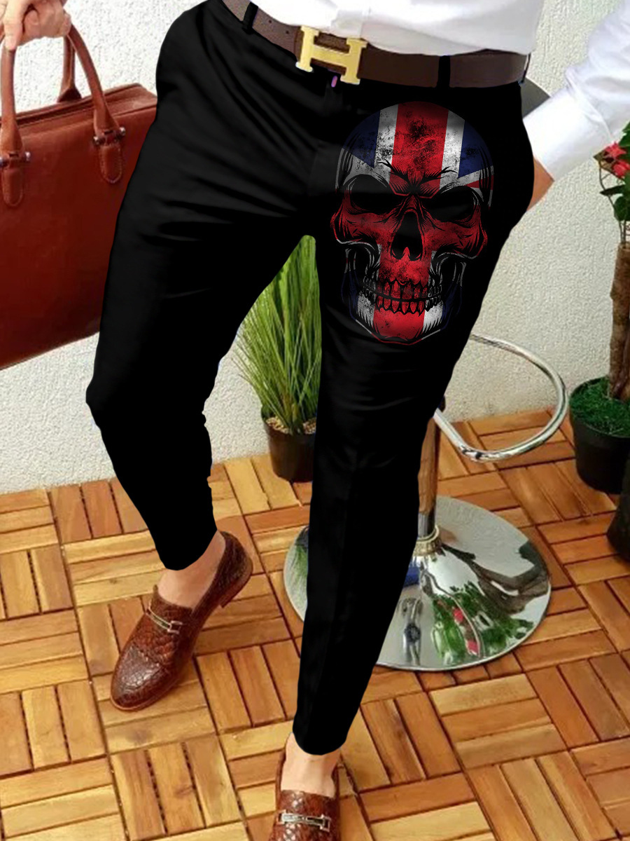 2023 estación independiente transfronteriza europea y americana nuevo patrón casual de los hombres impreso Mediados de cintura traje casual pantalones micro pantalones elásticos