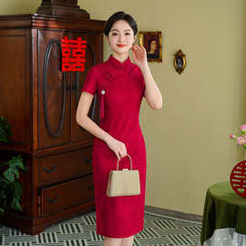 高贵码酒2023装红色款礼服旗袍喜妈妈婚宴新款婆婆气质年轻高端大
