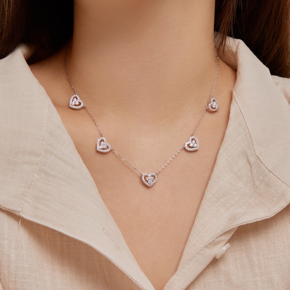 9g Weight Zircon Inlay Material Necklace Classification 1 Piece Quantity Daily, Street Occasion 925 Sterling Silver Material Heart Shape Pattern Women's Gender Inlay Design Sweet, Shiny Style 925 Sterling Silver Zircon Inlay Heart Shape Necklace 7