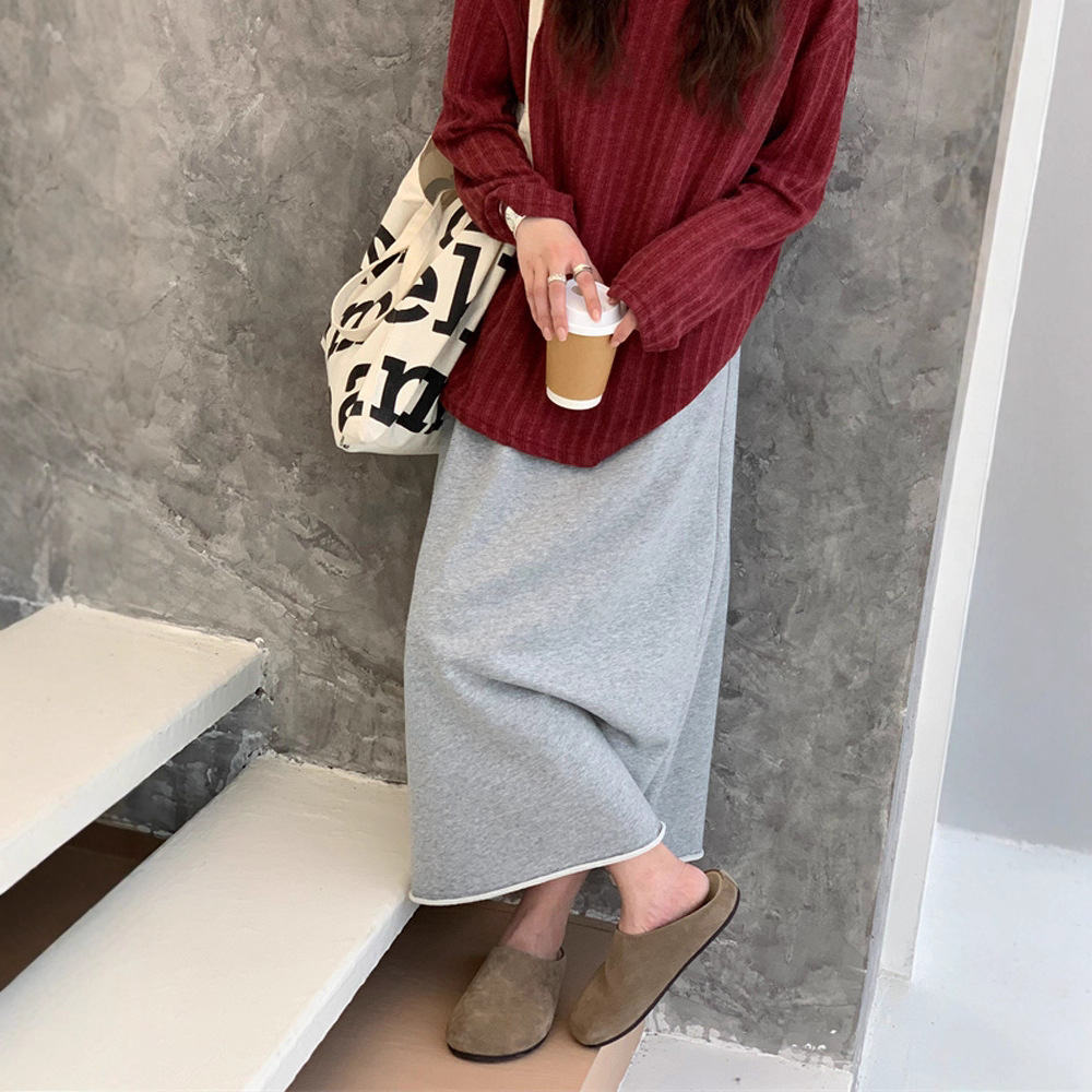 Spring and Summer Casual Skirts for Pregnant Women, Lazy and Slimming High-Waisted A-Line Rolled Hem Korean Style Casual Mid-Length Skirts for Pregnant Women