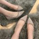 Sheepskin Version New Spring and Autumn French Rivet Pointed Toe Flat Shoes Women's Shallow Mouth Inner Heightening Single-layer Shoes All-match Commuter Women's Shoes