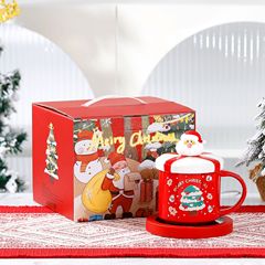 ギフトボックス型セラミックサンタクロースマグ蓋付きスプーンかわいいクリスマスカップクロスボーダーコーヒーカップ