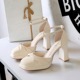 9989-1 One Belt Ultra High Heel Sandals Waterproof Platform Thick Heel Bow Women's Shoes Square Head Shallow Mouth Hollow Shoes
