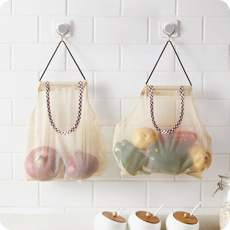 Home hanging storage mesh bag kitchen garlic ginger potato onion hanging bag storage bag shopping bag vegetable organizing bag