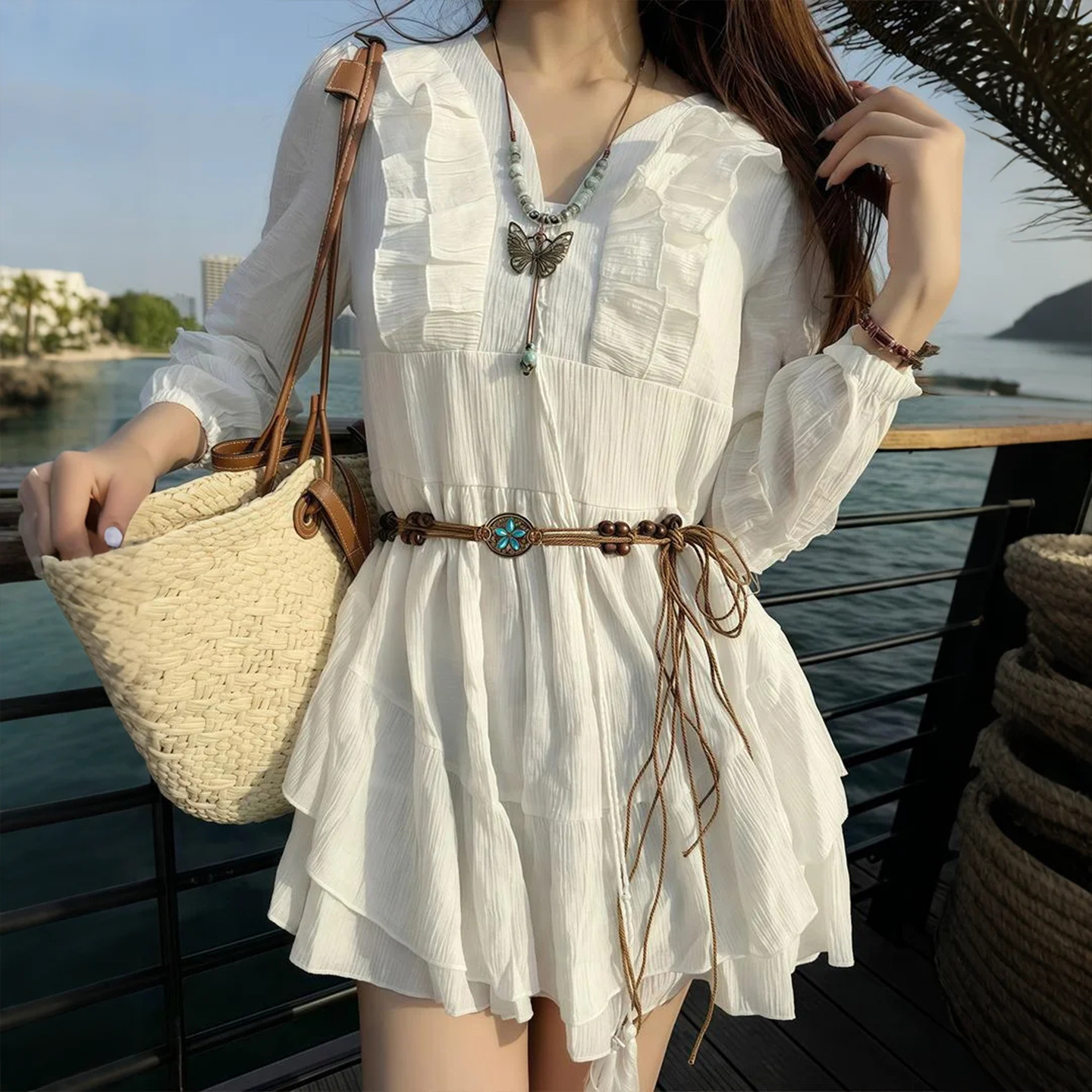 Bohemian Retro Ethnic Style Waist Chain for Women, High-End Woven Belt, Ancient Style Beaded Waist Rope, Skirt Accessories