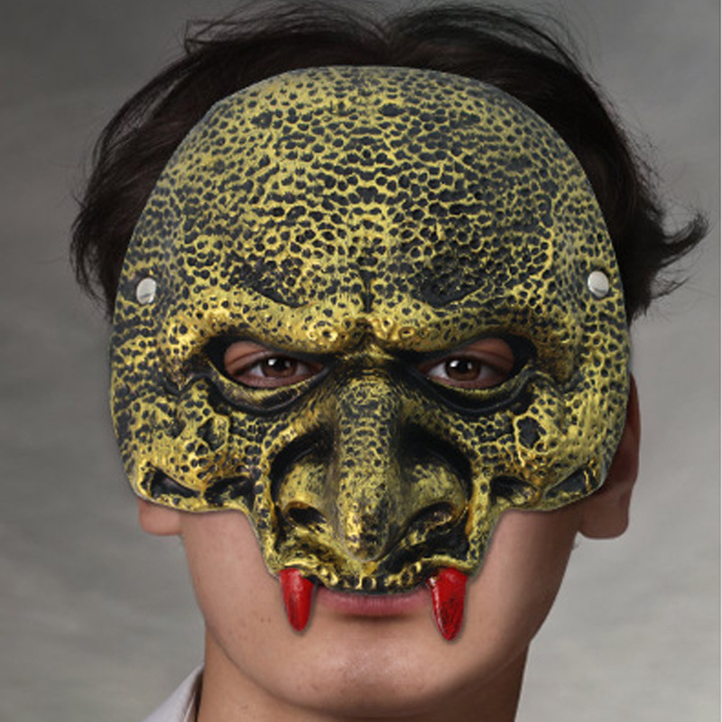 Amazon transfronterizo PU material verde Goblin Halloween carnaval máscara de disfraz de fiesta con dientes accesorios