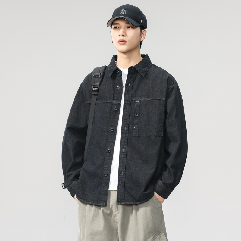 春秋款潮牌牛仔外套男士ins潮流宽松大码休闲工装上衣服秋季衬衫|undefined