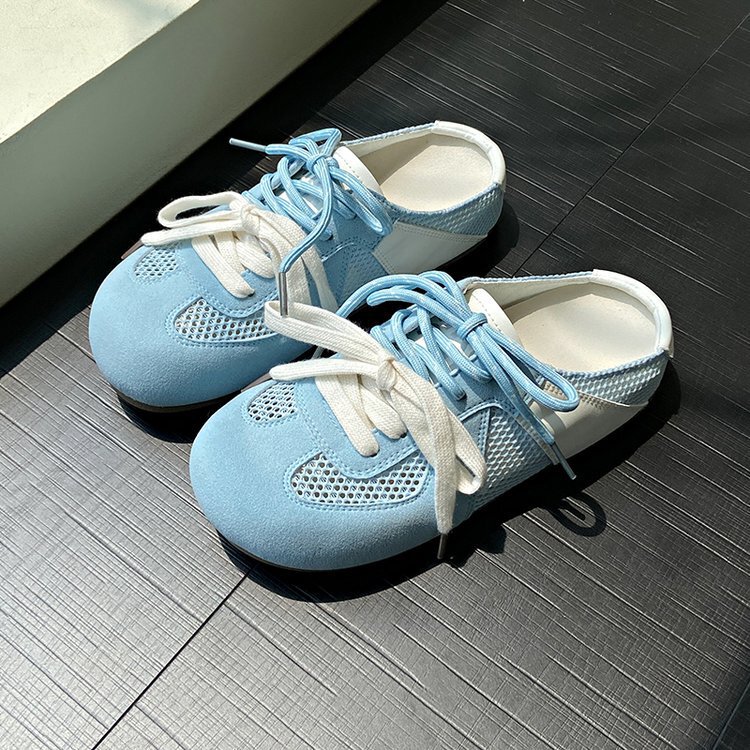 2025 春夏の新ソフトソールハーフスリッパ女性のメッシュ通気性つま先スリッパオシドリ靴ひもなしヒールなし道徳訓練靴|undefined