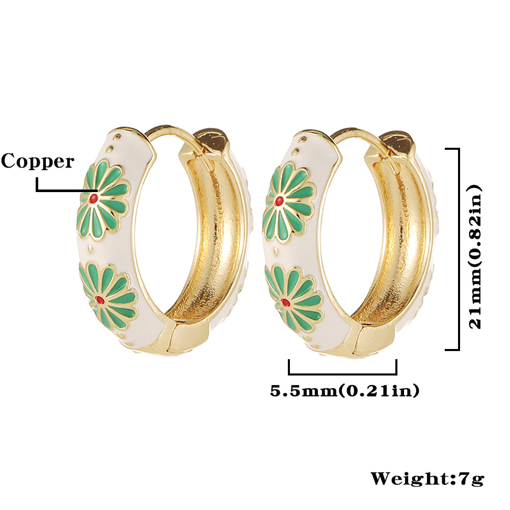 Fashion Flower Copper Hoop Earrings Enamel Copper Earrings
