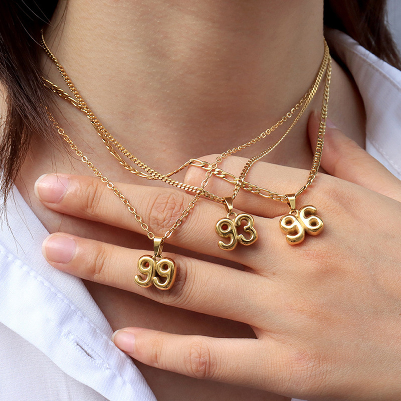 Personalized Trend 90s Digital Pendant Necklace Plated 18K Gold Pendant DIY Necklace Daily Wear Gift