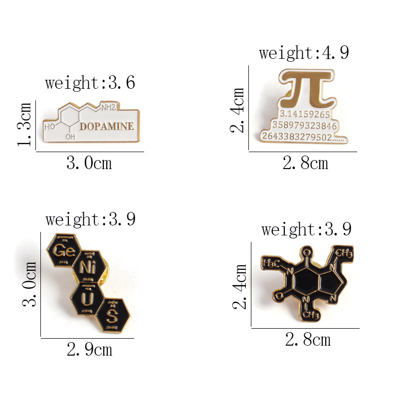 5g Weight Brooches Classification Simple Style Pin Chemical Molecule Letter Alloy Unisex Brooches
