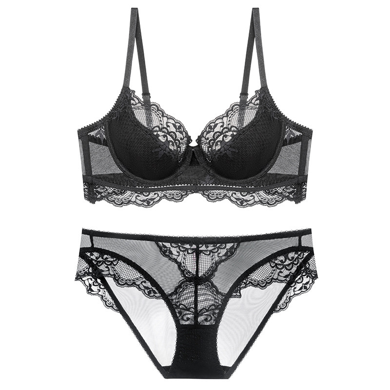 Bra Set with Lace for Small Bust Enhancement, Breathable Thin Bra Top and Panties Set, Affordable Alternative to Victoria's Secret Rhinestone Lingerie