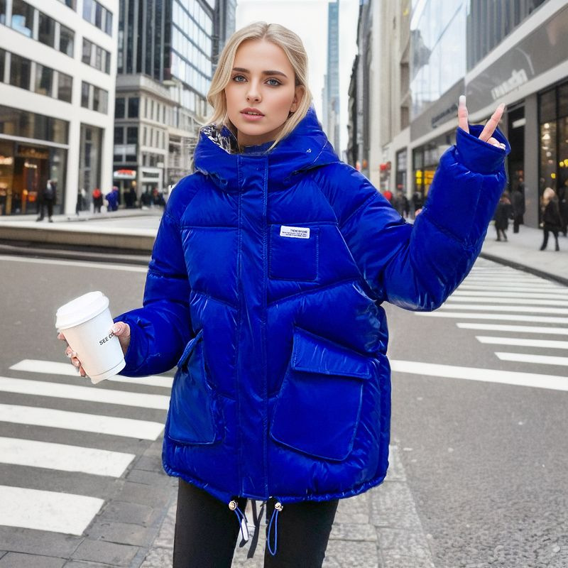 Women's Puffer Jacket Hooded Checkerboard Pattern Winter Coat_voghion.com