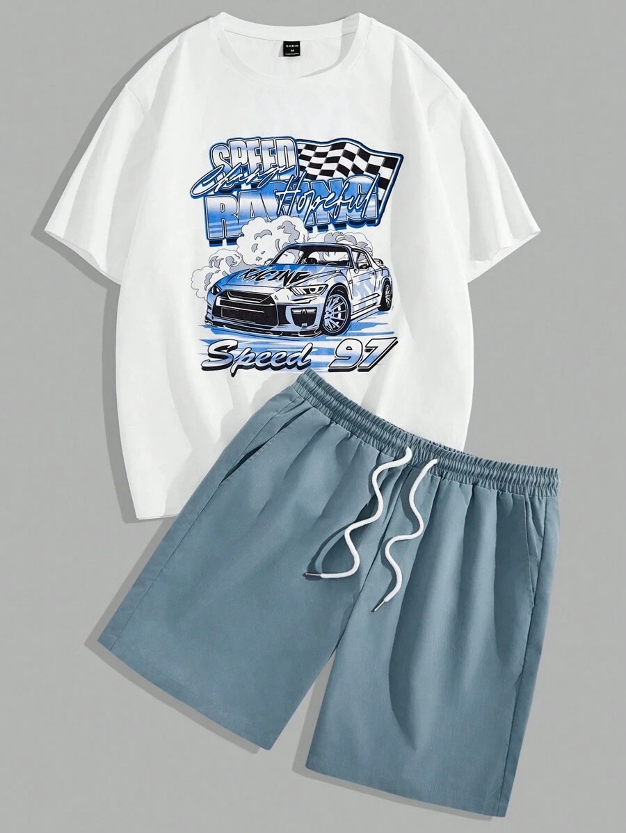 Traje de hombre Camiseta Traje de hombre Cuello redondo Pantalones cortos con cordón de manga corta Carreras Junior Graffiti Impresión digital 3D