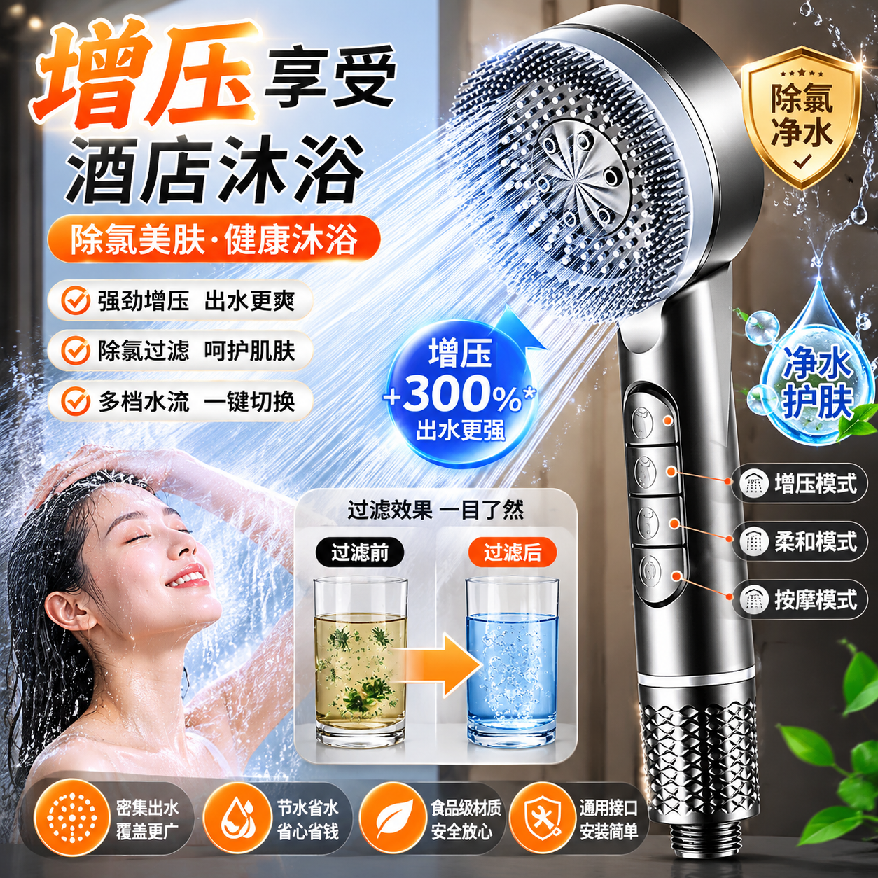 German high-pressure shower head for bathroom use, home-filtered shower head, Sen Bath Master shower head set