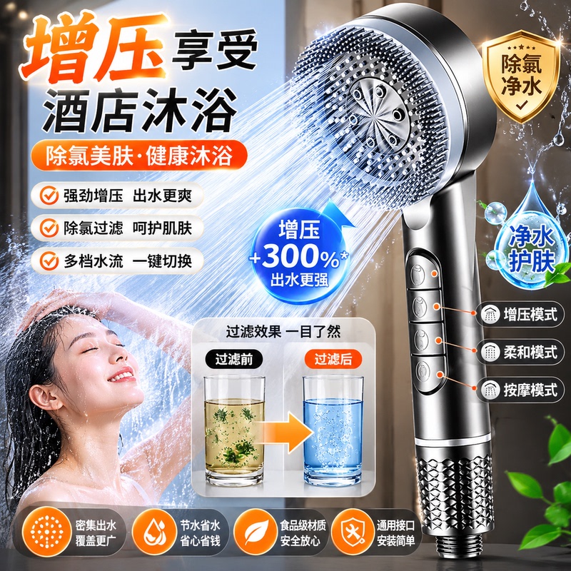 German Powerful Pressurized Shower Head Bathroom Shower Household Filter Showerhead Set