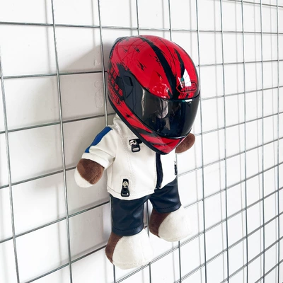 Motorcycle Doll Helmet Bear Motosiklet dəbilqələri - height-28cm-off-white-white-bear-shoei-red-letter-upgraded-tail-wing
