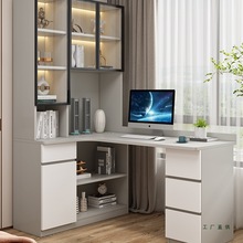实木电脑桌台式家用办公桌转角书桌书架一体桌儿童学习桌子写字桌