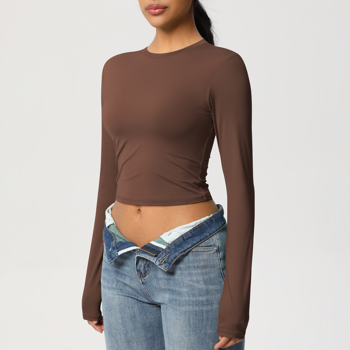 Maglietta a maniche lunghe slim fit, elastica e ad asciugatura rapida, per pilates, corsa, fitness e yoga_voghion.com