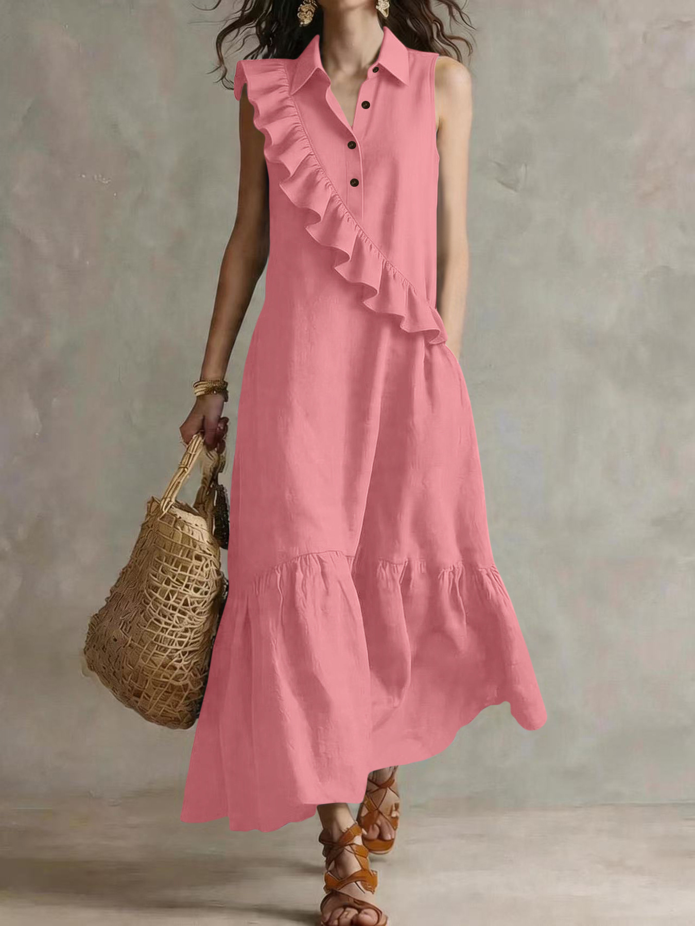 Transfronterizo temu Amazon estación independiente retro sin mangas diseño de cuello de traje de viaje temperamento vestido