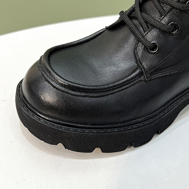 ShoeVault First Layer Cowhide Martin Boots For Women, Autumn And Winter Vintage British Style Casual Short Round Toe Mid-Calf_vogvips.com