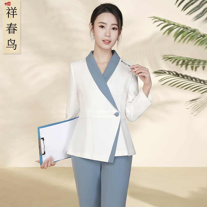 High-End Light Medical Beauty Front Desk Reception Work Clothes for Women in Spring and Autum Oral and Dental Pharmacy Beautician Split Suit for Women
