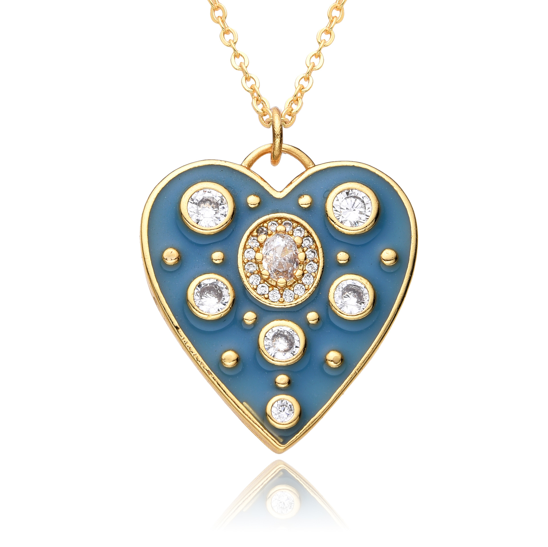Holiday, Daily Occasion Copper Inlay Heart Shape Zircon Pendant Necklace