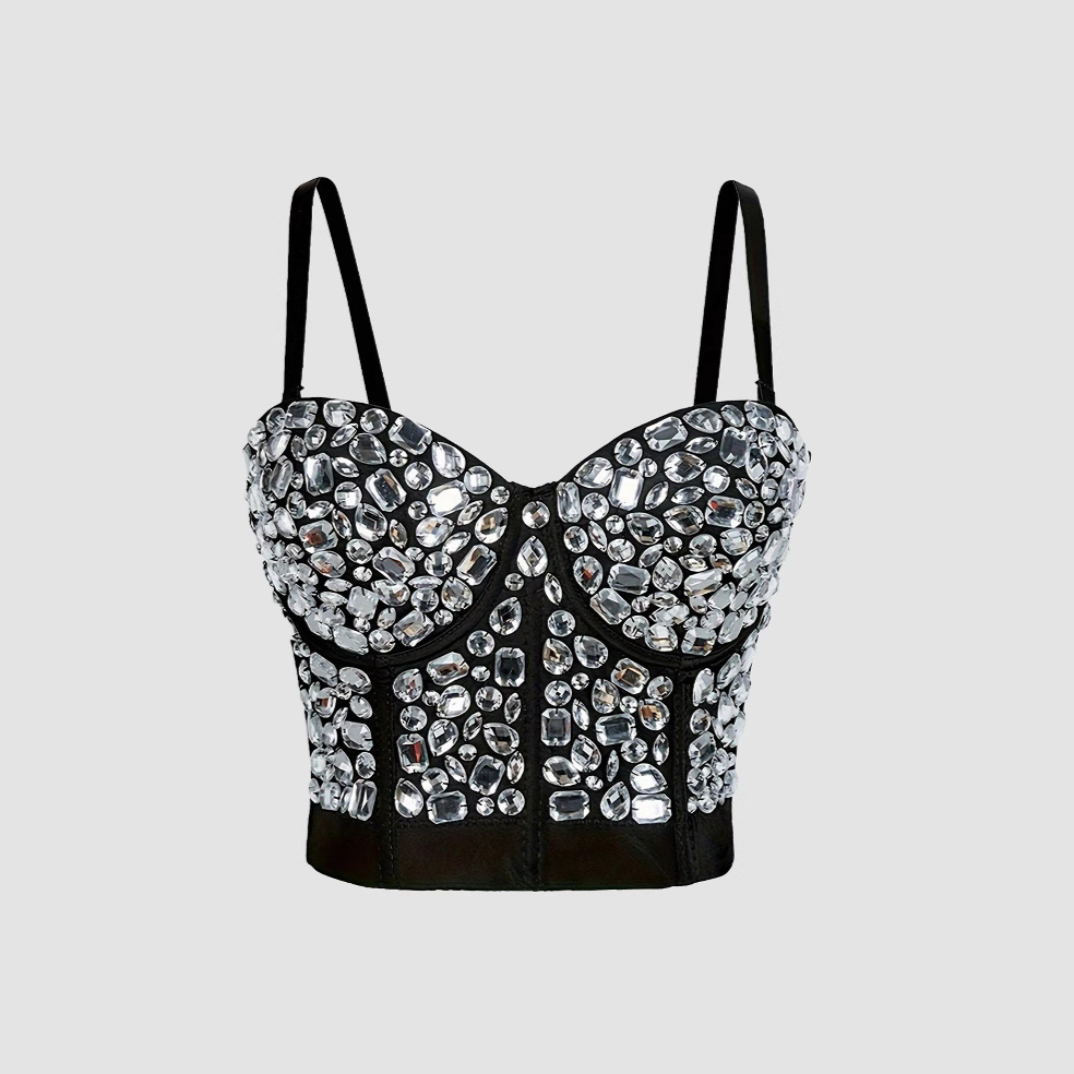 路秋国辣妹风镶钻胸衣女外穿吊带背心塑形鱼骨胸衣聚会美背DB082