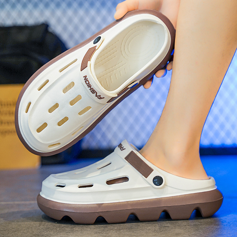 Sandalias de verano para hombre, resistente al desgaste, sentido de la caca, zapatos deportivos con agujeros de conducción, sandalias de playa antideslizantes de fondo grueso de dos desgaste