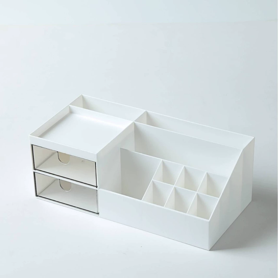 Desktop double-handle storage basket, plastic hollow long square organizer, 23.2×12.4×7.9 cm
