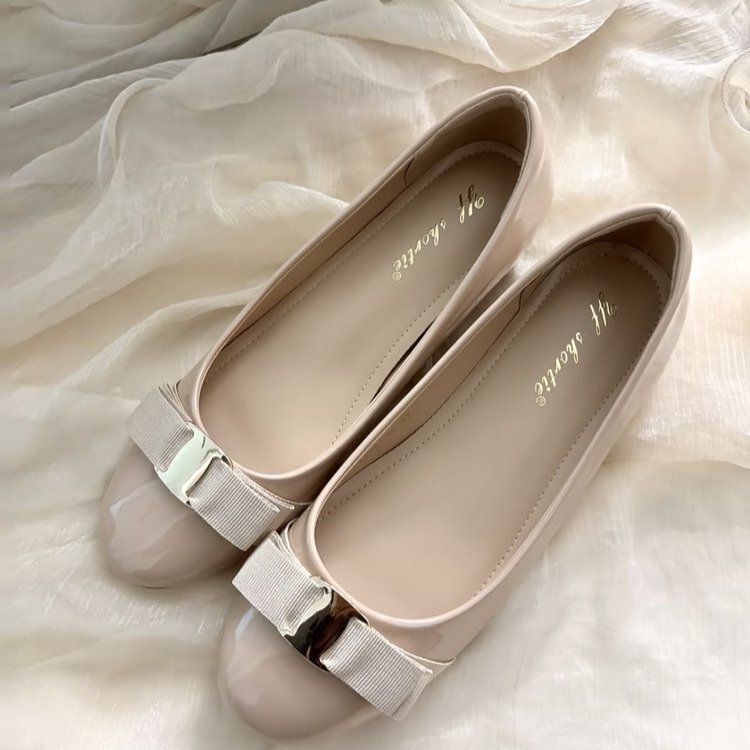 Sheepskin Version~ Nude-Colored Low-Heeled Shoes with Hidden Height Increase for Petite Individuals, Beautiful Early Spring Flat Shoes, Mary Jane Leather Shoes