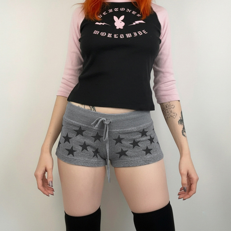 Aliexpress Street Ins Sexy Style Five-Pointed Star Printed Slim Shorts Sports Simple Contrasting Color Casual Home Pants