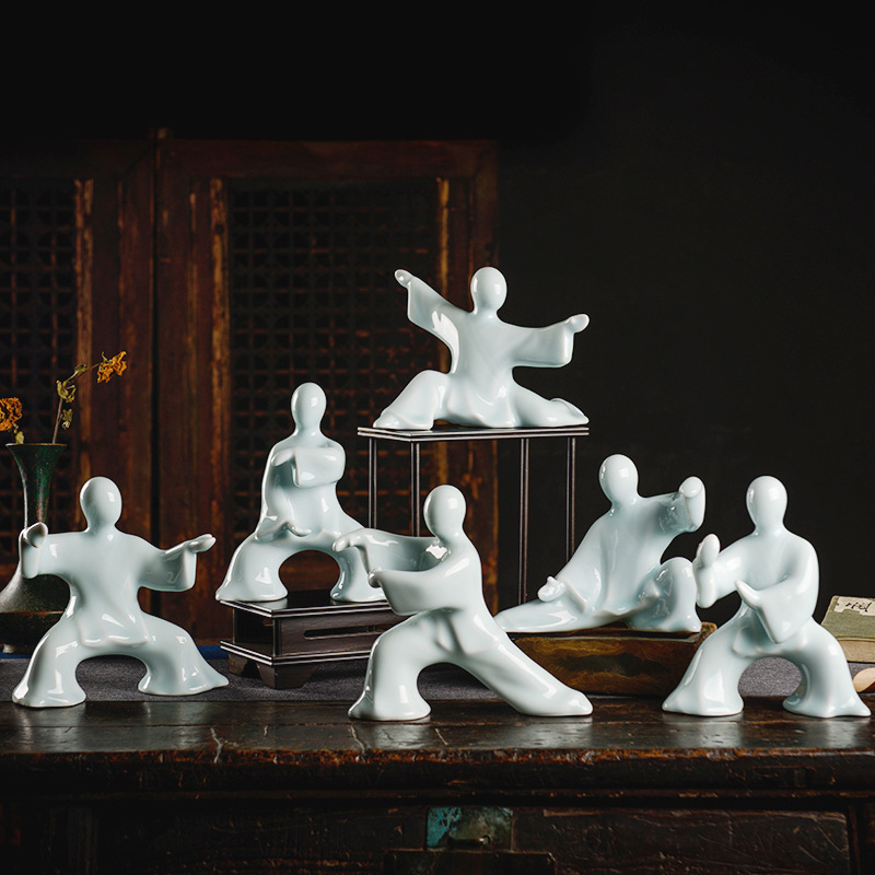 新中式太极人物禅意陶瓷摆件玄关书柜工艺品办公室创意雕塑装饰品