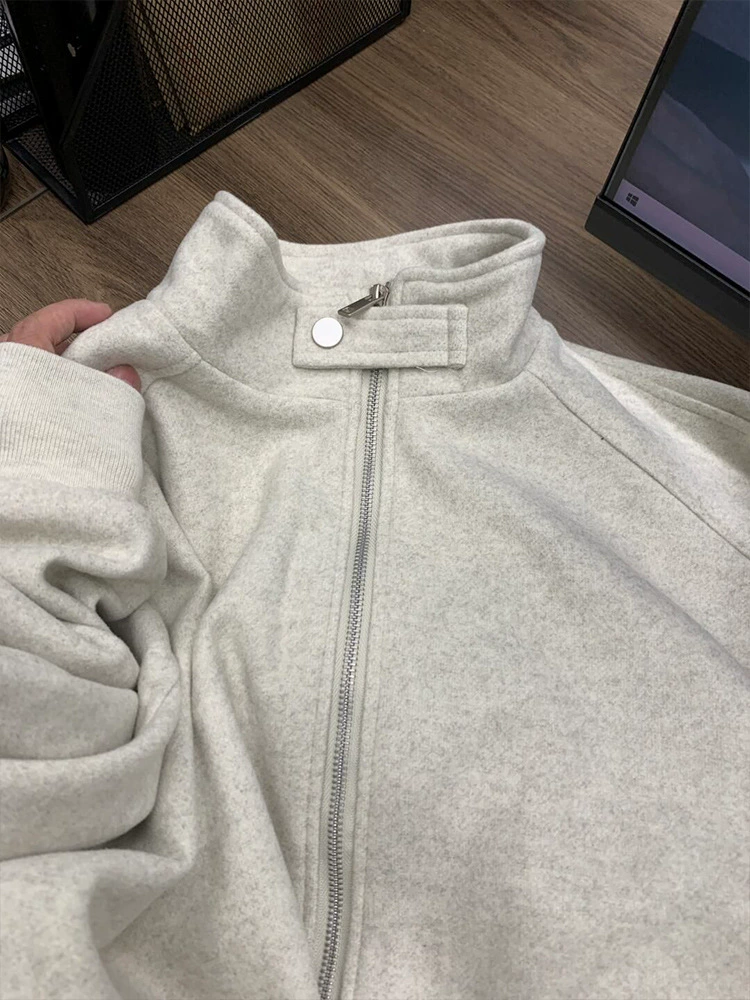 Американский ретро воротник куртка женская осень-зима прилив дизайн пара куртка серый повседневный спортивный кардиган свитер