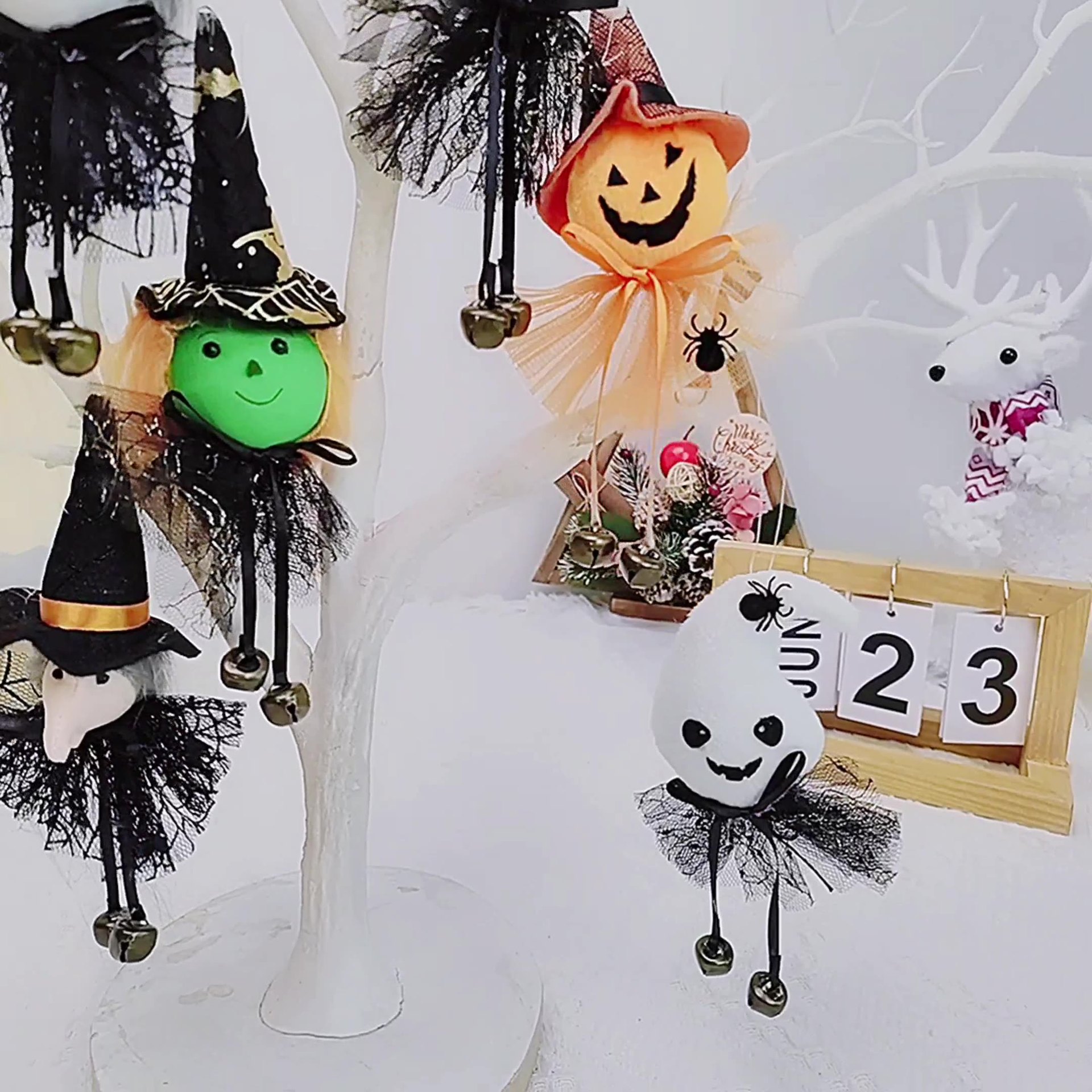 Decoraciones de Halloween fantasmas calabazas fantasmas muñecas brujas colgantes Día de los Muertos escena de fiesta accesorios