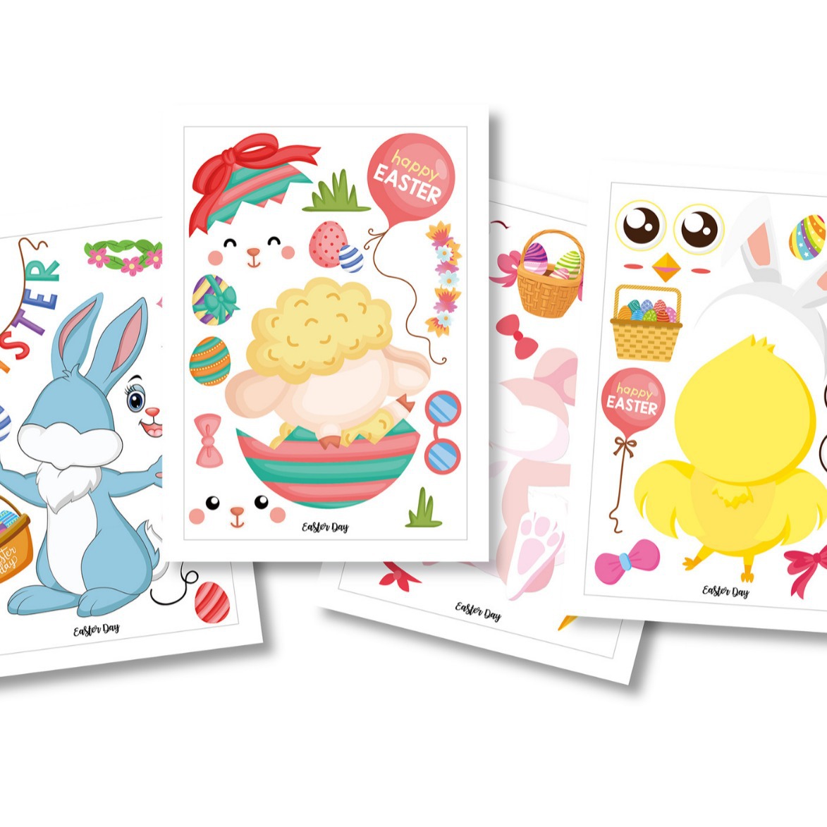 亚马逊爆款 复活节24 张制作儿童动DIY贴纸 复活节生日派对贴纸